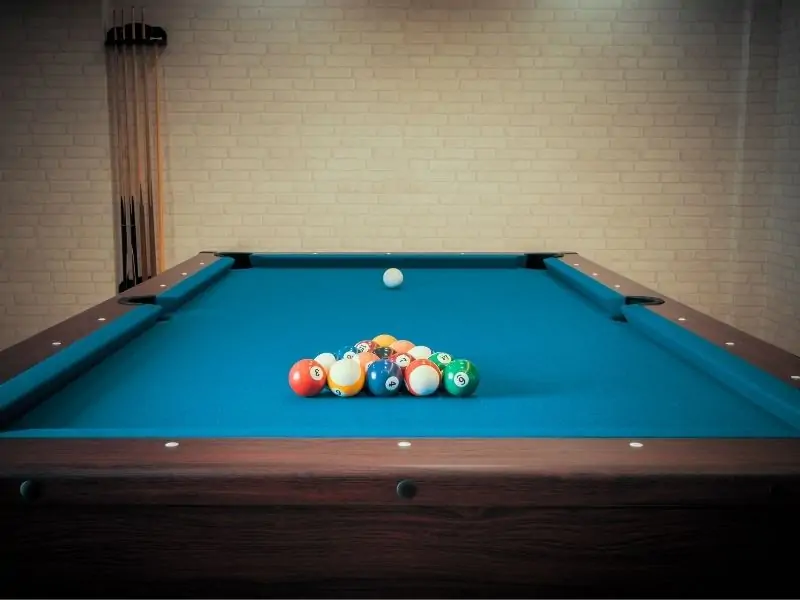 Billiard balls on a pool table