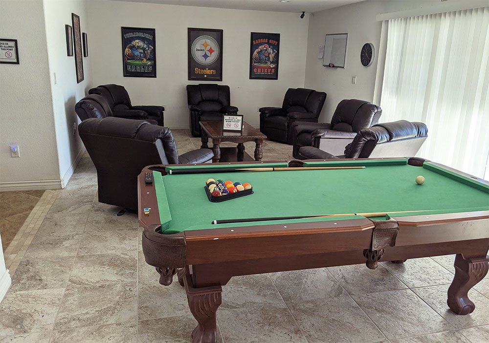 Pool table in double-wide mobile home